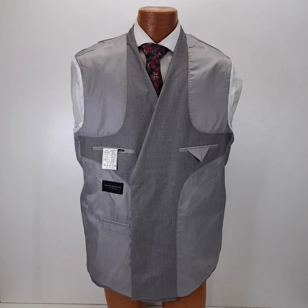 Alain Dupetit Mens 2 Piece Suit Gray Double Breasted 46R Jacket Pants 42x28